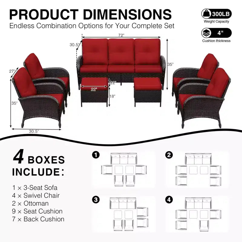Ensemble de chaises pivotantes d'extérieur UPTIOT : 1 canapé, 4 chaises pivotantes, 2 poufs et conception tout temps