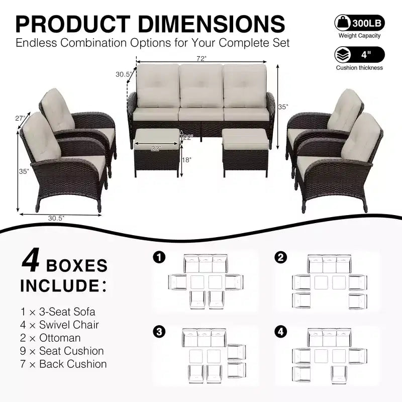 Ensemble de chaises pivotantes d'extérieur UPTIOT : 1 canapé, 4 chaises pivotantes, 2 poufs et conception tout temps