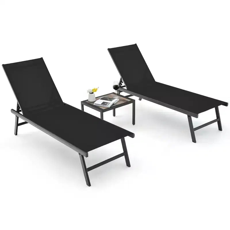Costway 3pcs Patio Chaise Lounge Set Aluminum Recliner Chair Table Outdoor