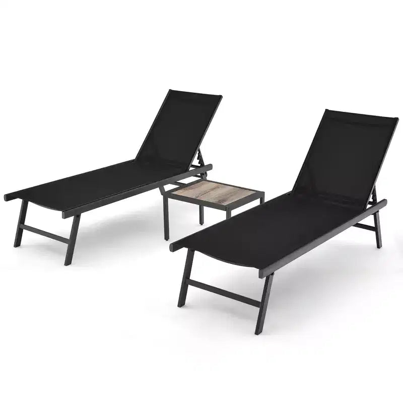Ensemble de 3 chaises longues de patio Costway, fauteuil inclinable en aluminium avec table, extérieur