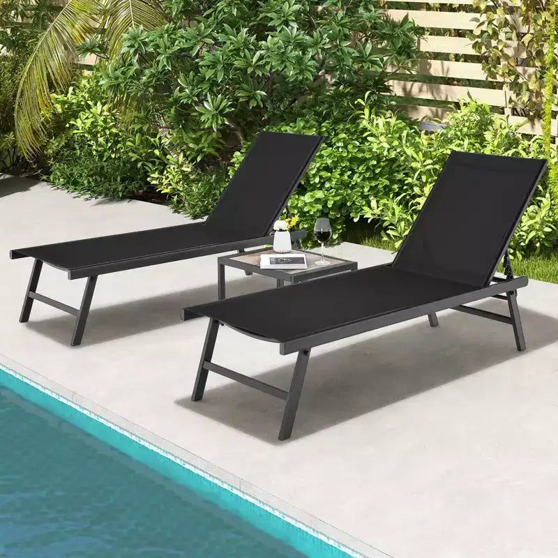 Ensemble de 3 chaises longues de patio Costway, fauteuil inclinable en aluminium avec table, extérieur