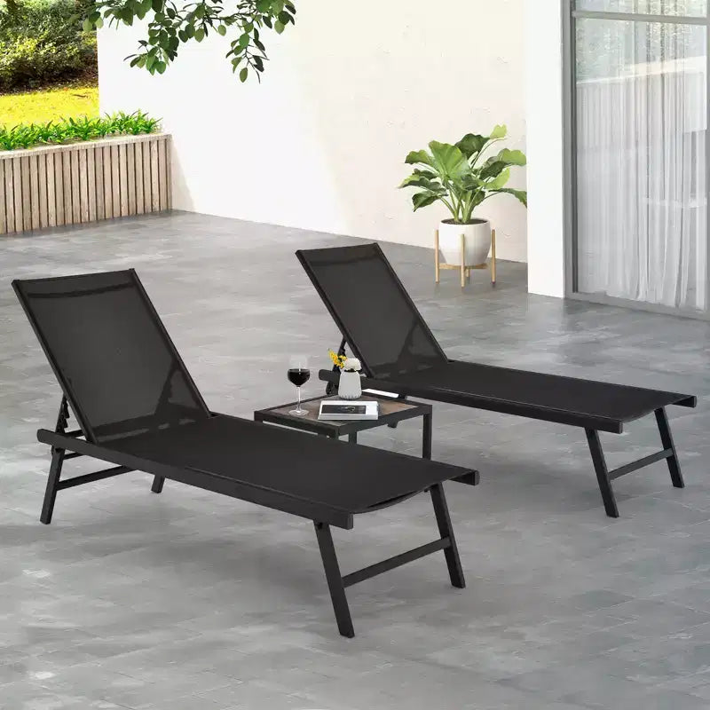 Ensemble de 3 chaises longues de patio Costway, fauteuil inclinable en aluminium avec table, extérieur