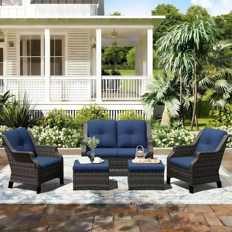 UPTIOT Salon de jardin avec canapé deux places, chaises et pouf
