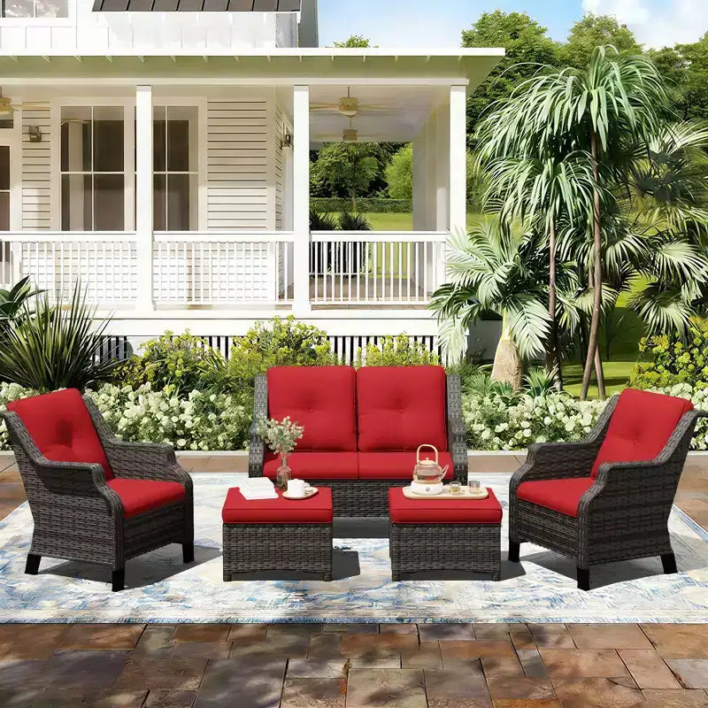 UPTIOT Salon de jardin avec canapé deux places, chaises et pouf