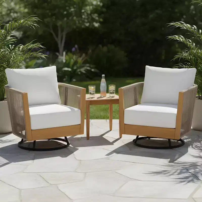 Christopher Knight Home Minh, ensemble de 3 chaises de patio pivotantes modernes en acacia avec design en corde et table à lattes
