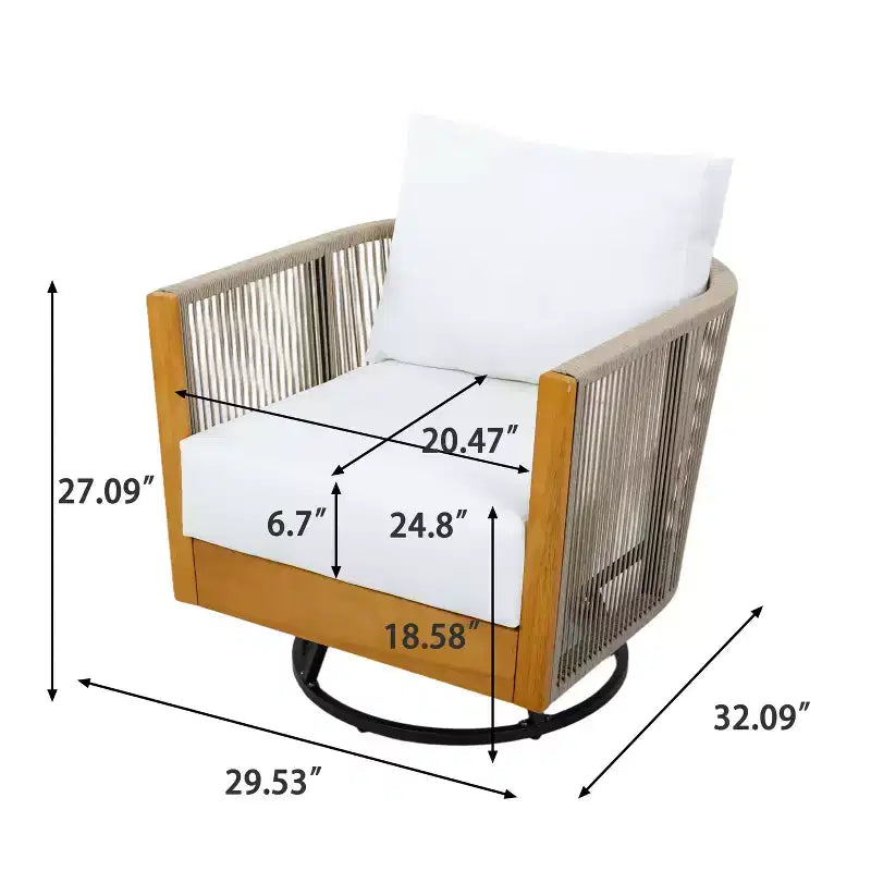Christopher Knight Home Minh, ensemble de 3 chaises de patio pivotantes modernes en acacia avec design en corde et table à lattes