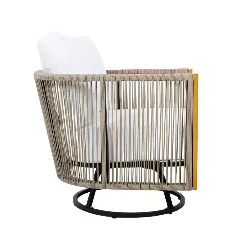 Christopher Knight Home Minh, ensemble de 3 chaises de patio pivotantes modernes en acacia avec design en corde et table à lattes