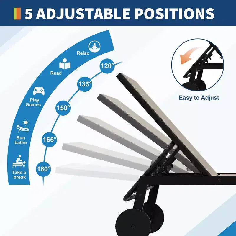 Ensemble de 3 pièces pour petit patio avec table d'appoint – Chaises longues réglables et roulettes pour piscine, terrasse et jardin