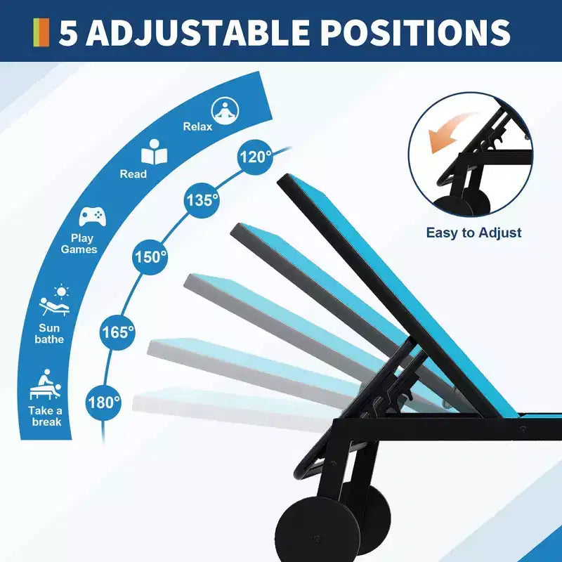 Ensemble de 3 pièces pour petit patio avec table d'appoint – Chaises longues réglables et roulettes pour piscine, terrasse et jardin