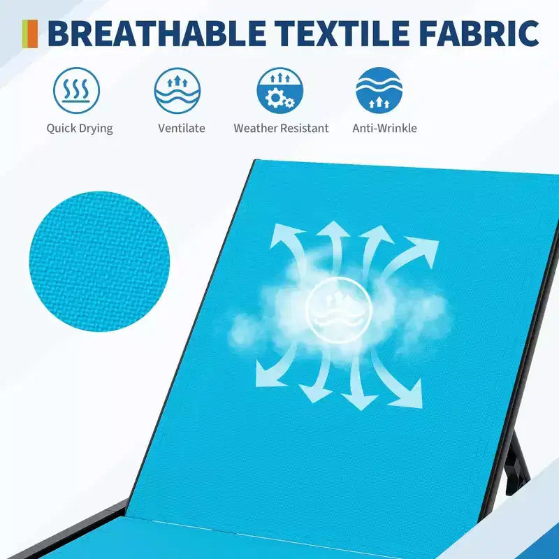 Ensemble de 3 pièces pour petit patio avec table d'appoint – Chaises longues réglables et roulettes pour piscine, terrasse et jardin