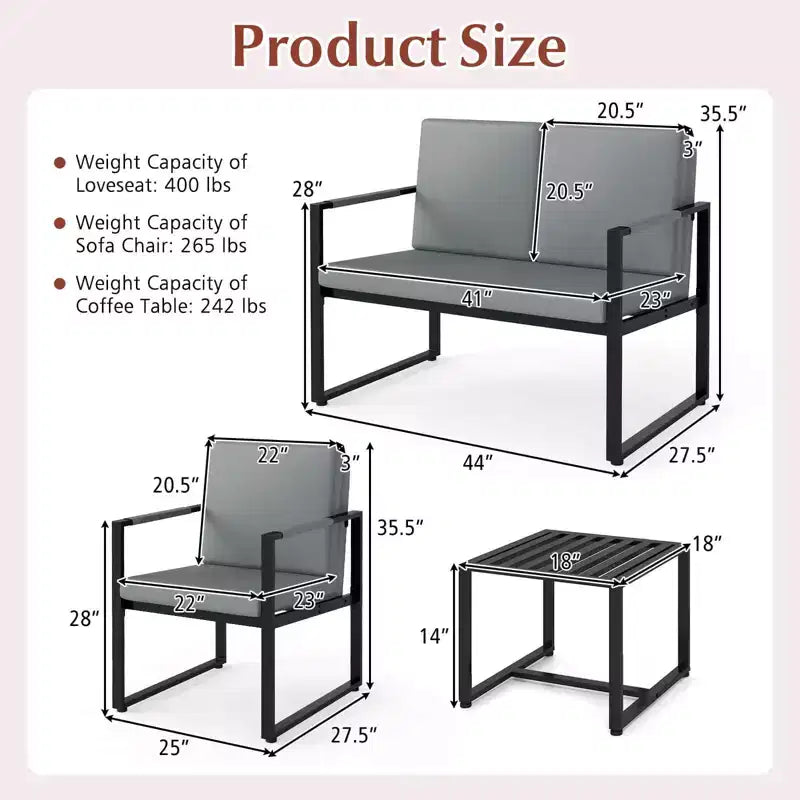 Costway Ensemble de 5 pièces pour salon avec causeuse, 2 fauteuils d'appoint, 2 tables basses, coussins gris/marron + noir