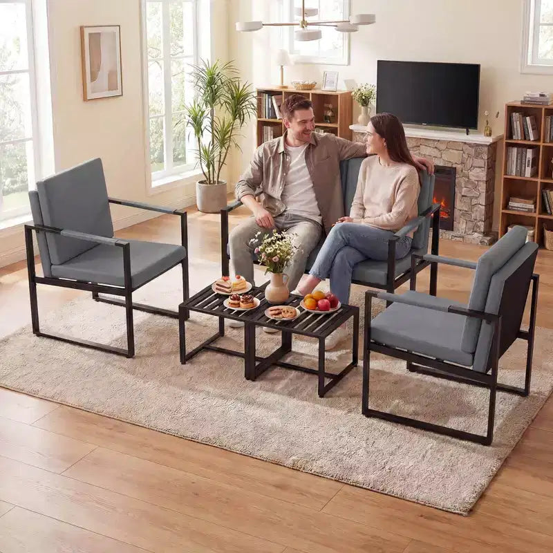 Costway Ensemble de 5 pièces pour salon avec causeuse, 2 fauteuils d'appoint, 2 tables basses, coussins gris/marron + noir
