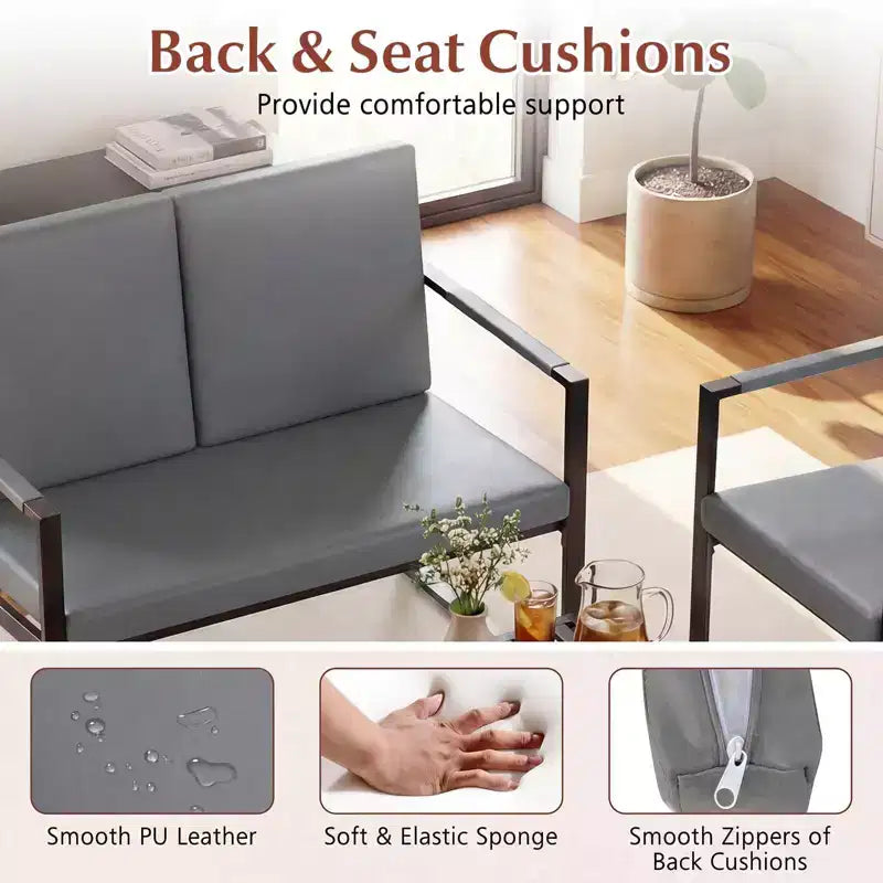 Costway Ensemble de 5 pièces pour salon avec causeuse, 2 fauteuils d'appoint, 2 tables basses, coussins gris/marron + noir
