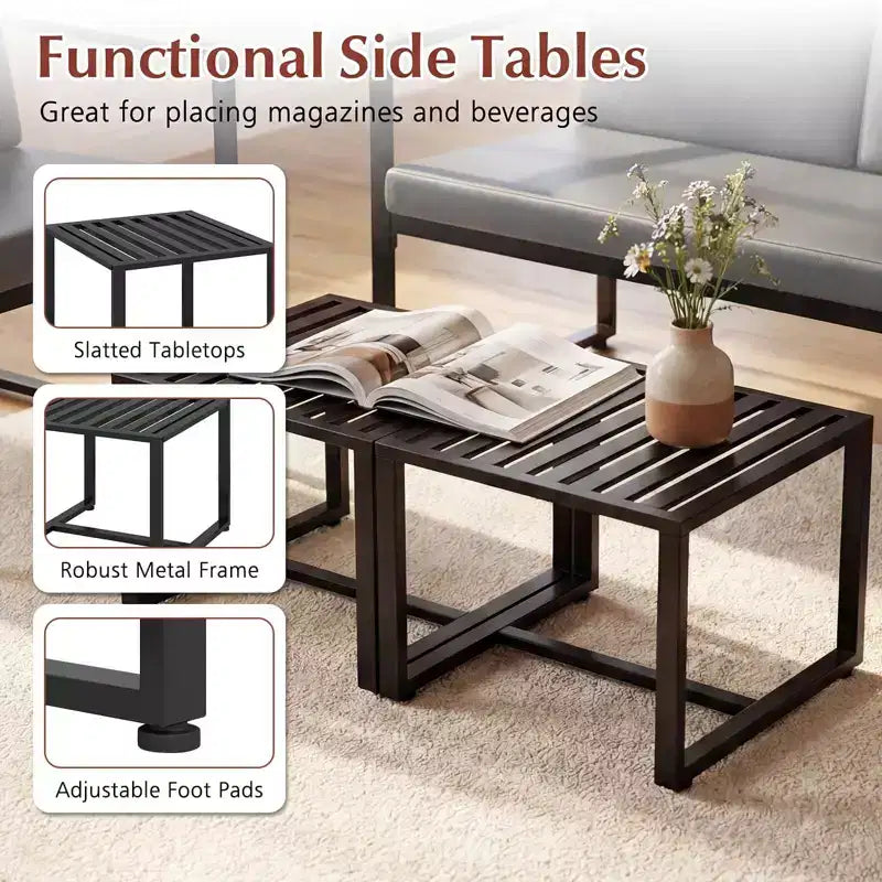 Costway Ensemble de 5 pièces pour salon avec causeuse, 2 fauteuils d'appoint, 2 tables basses, coussins gris/marron + noir