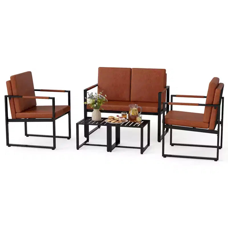 Costway Ensemble de 5 pièces pour salon avec causeuse, 2 fauteuils d'appoint, 2 tables basses, coussins gris/marron + noir