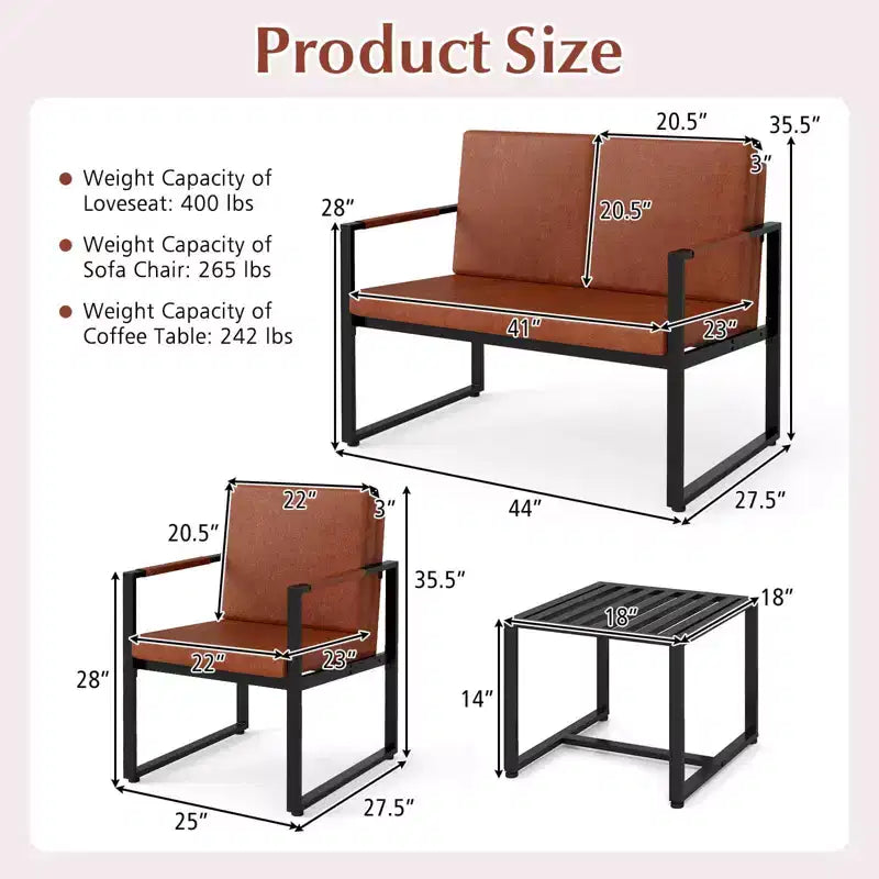 Costway Ensemble de 5 pièces pour salon avec causeuse, 2 fauteuils d'appoint, 2 tables basses, coussins gris/marron + noir