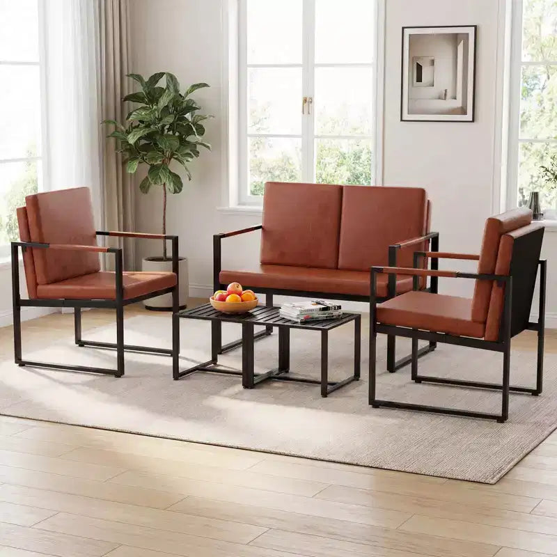 Costway Ensemble de 5 pièces pour salon avec causeuse, 2 fauteuils d'appoint, 2 tables basses, coussins gris/marron + noir