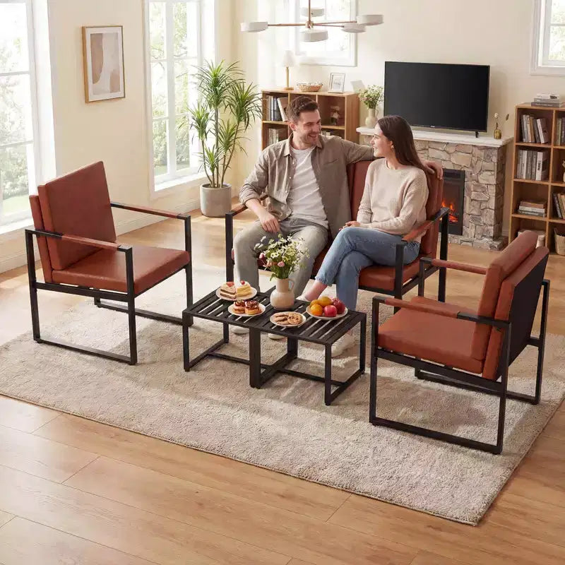 Costway Ensemble de 5 pièces pour salon avec causeuse, 2 fauteuils d'appoint, 2 tables basses, coussins gris/marron + noir