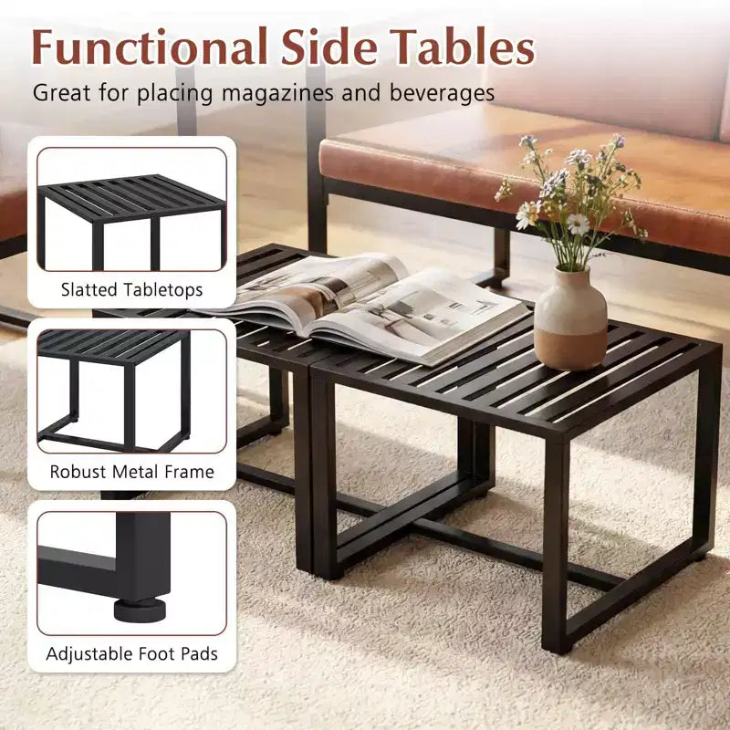 Costway Ensemble de 5 pièces pour salon avec causeuse, 2 fauteuils d'appoint, 2 tables basses, coussins gris/marron + noir