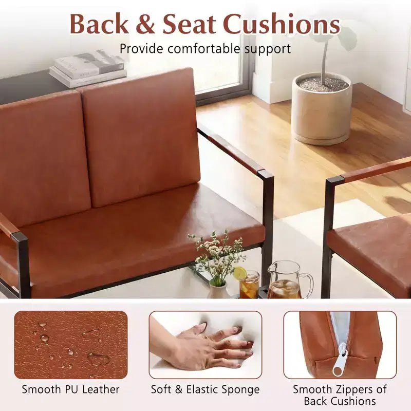 Costway Ensemble de 5 pièces pour salon avec causeuse, 2 fauteuils d'appoint, 2 tables basses, coussins gris/marron + noir