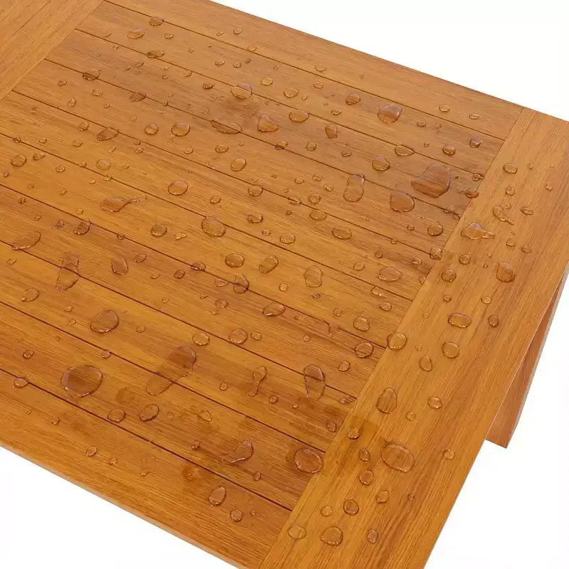 Ensemble table et chaises de salle à manger d'extérieur Famapy en grain de bois de teck naturel HDPE, table de patio résistante aux intempéries avec trou pour parasol, ensemble d'extérieur pour patio et jardin