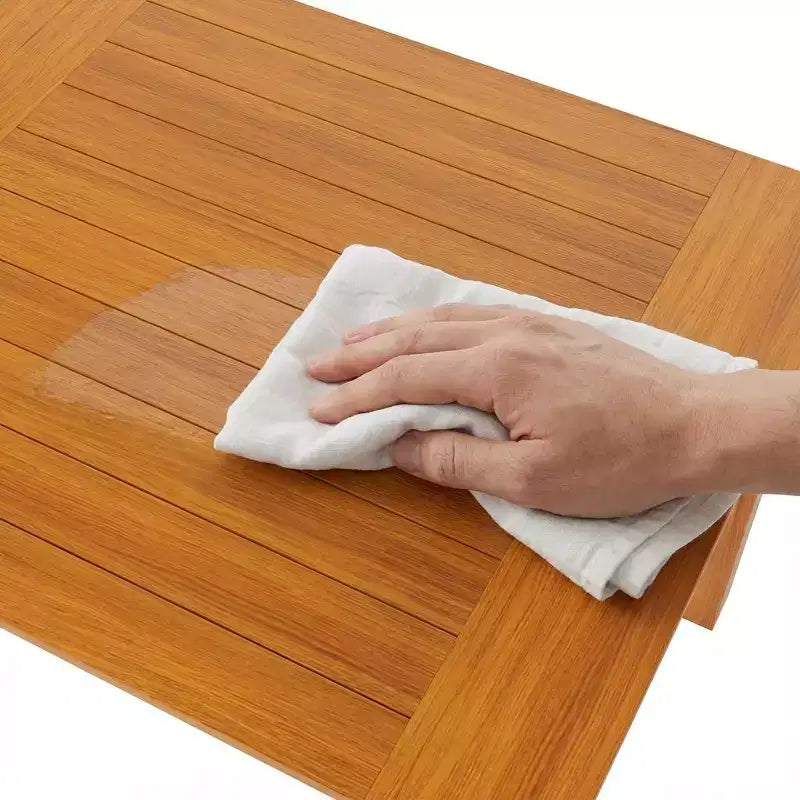 Ensemble table et chaises de salle à manger d'extérieur Famapy en grain de bois de teck naturel HDPE, table de patio résistante aux intempéries avec trou pour parasol, ensemble d'extérieur pour patio et jardin