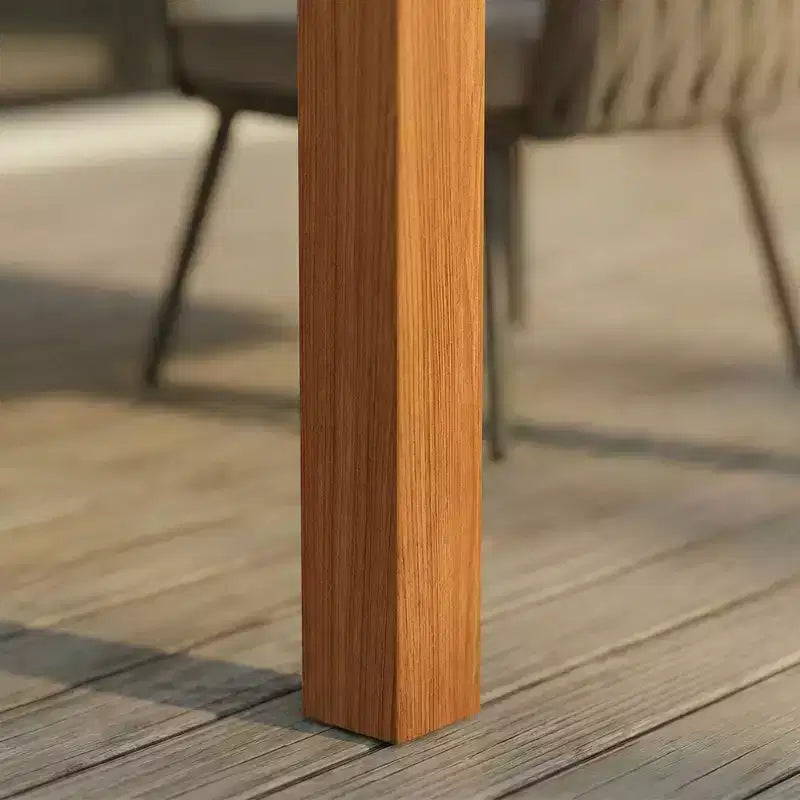 Ensemble table et chaises de salle à manger d'extérieur Famapy en grain de bois de teck naturel HDPE, table de patio résistante aux intempéries avec trou pour parasol, ensemble d'extérieur pour patio et jardin