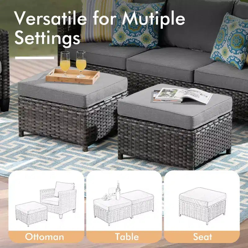 HOMLUX Salon de jardin 7 pièces avec table brasero, canapé, fauteuils pivotants et repose-pieds
