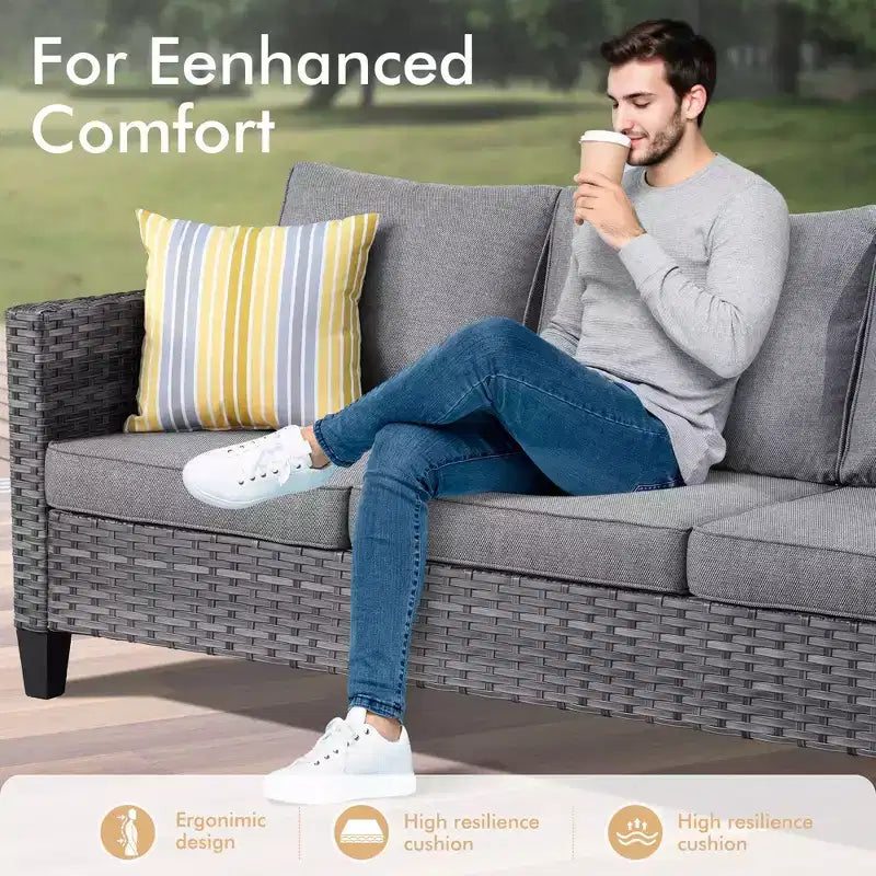 HOMLUX Salon de jardin 7 pièces avec table brasero, canapé, fauteuils pivotants et repose-pieds