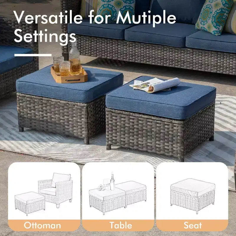 HOMLUX Salon de jardin 7 pièces avec table brasero, canapé, fauteuils pivotants et repose-pieds