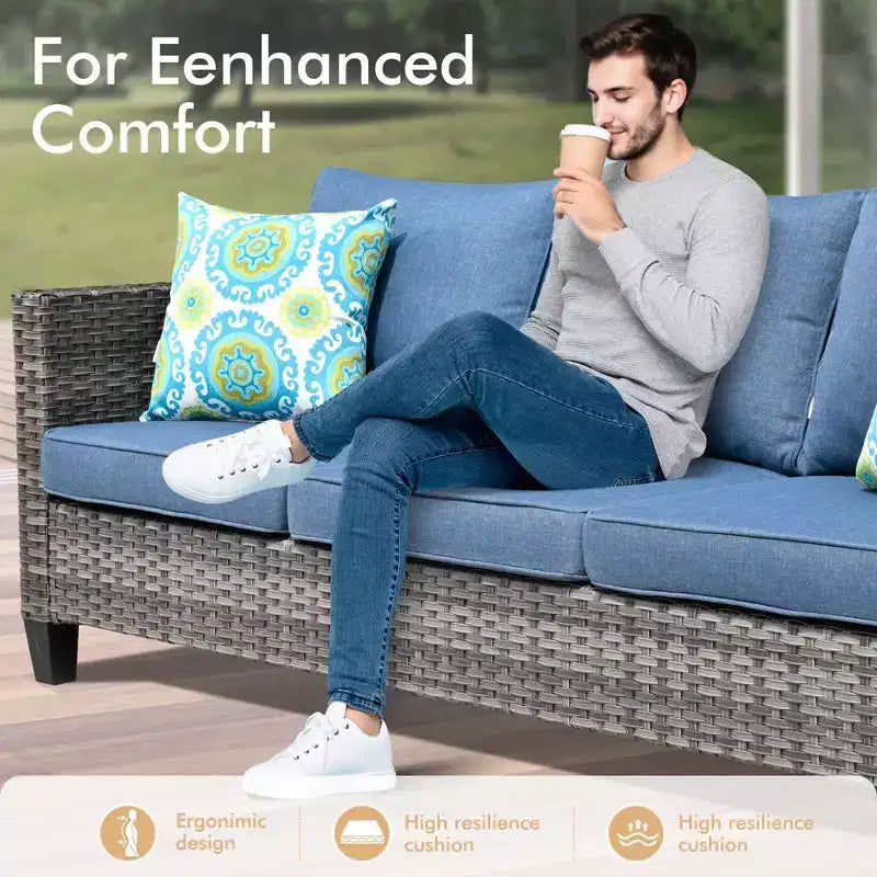 HOMLUX Salon de jardin 7 pièces avec table brasero, canapé, fauteuils pivotants et repose-pieds