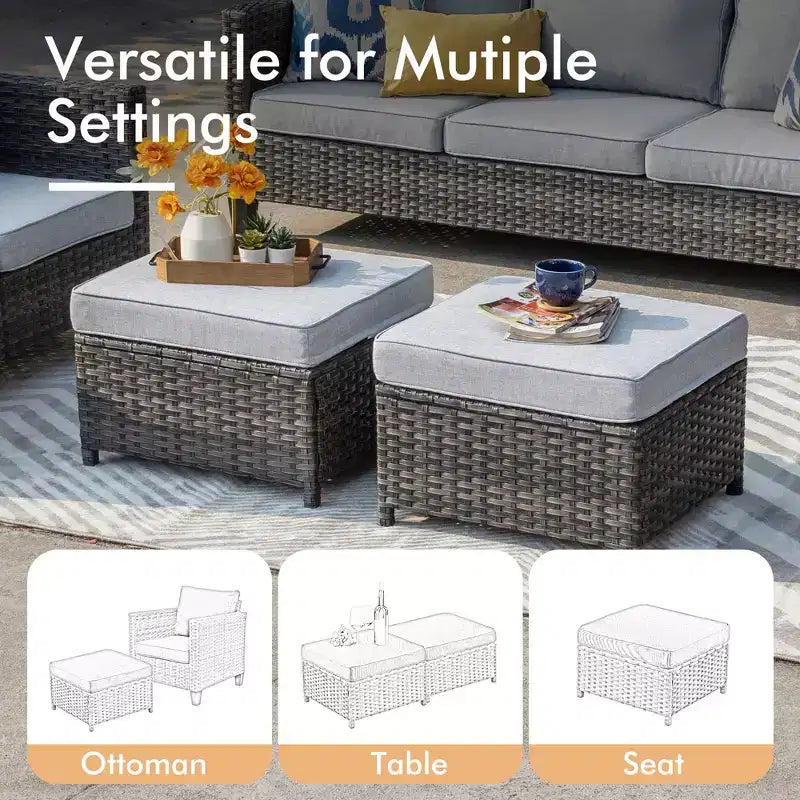 HOMLUX Salon de jardin 7 pièces avec table brasero, canapé, fauteuils pivotants et repose-pieds