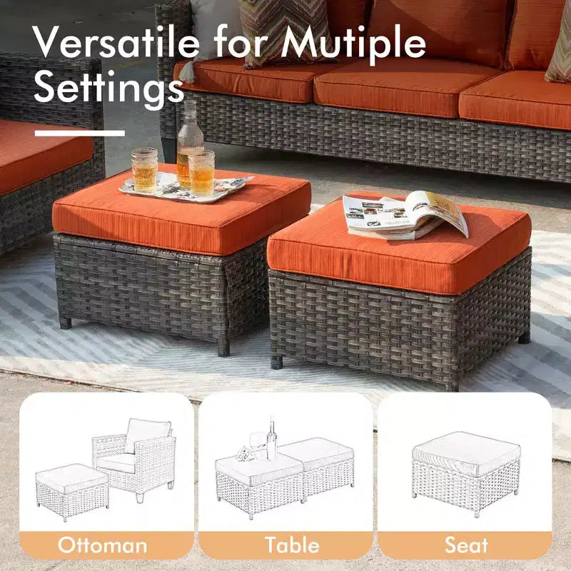 HOMLUX Salon de jardin 7 pièces avec table brasero, canapé, fauteuils pivotants et repose-pieds