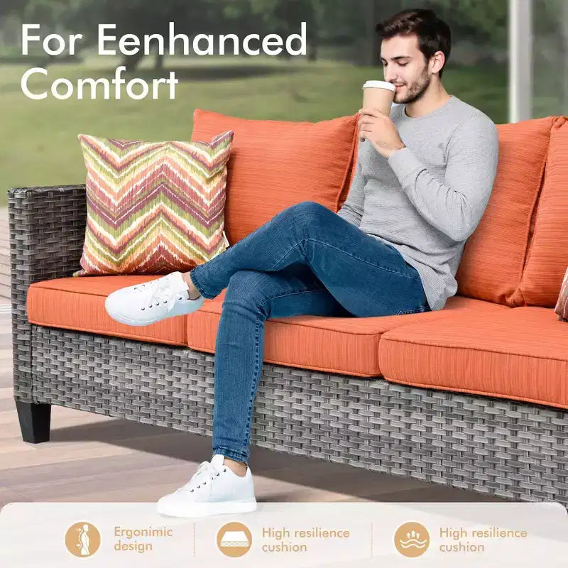 HOMLUX Salon de jardin 7 pièces avec table brasero, canapé, fauteuils pivotants et repose-pieds