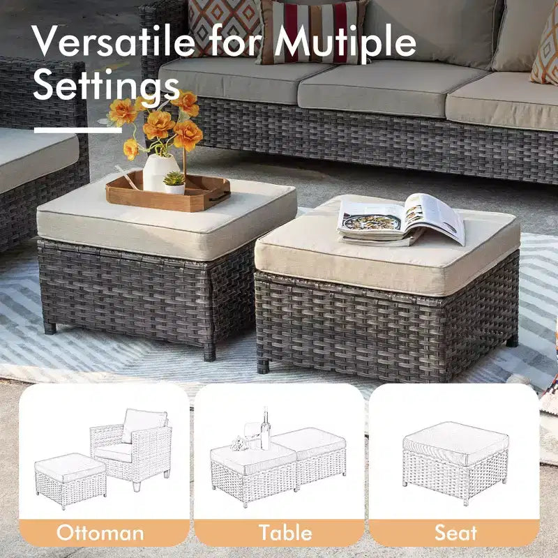 HOMLUX Salon de jardin 7 pièces avec table brasero, canapé, fauteuils pivotants et repose-pieds