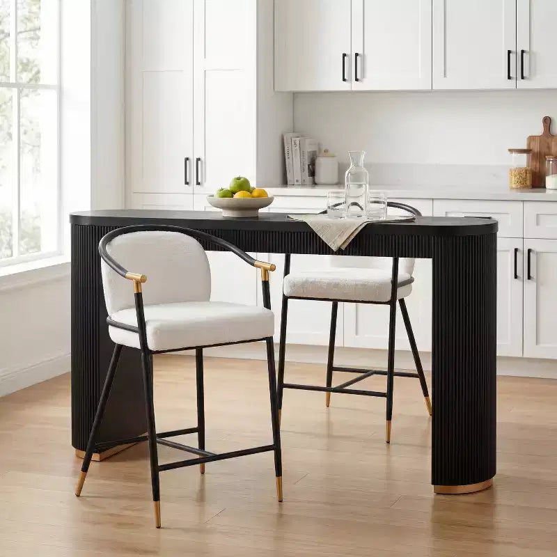 Christopher Knight Home Kun, ensemble de 3 tabourets de comptoir contemporains revêtus de bouclette avec table longue cannelée