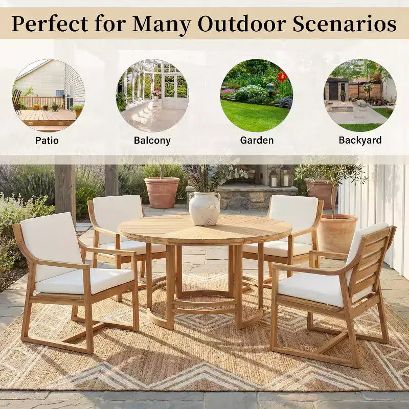 GDFStudio Rhodes Ensemble de salle à manger d'extérieur 5 pièces en bois d'acacia avec trou pour parasol