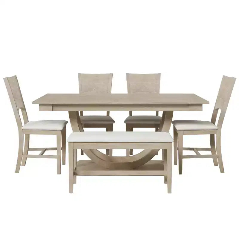 Ensemble de salle à manger 6 pièces pour 6 personnes, ensemble de table de cuisine familiale avec chaises de salle à manger et banc rembourrés ergonomiques - ModernLuxe