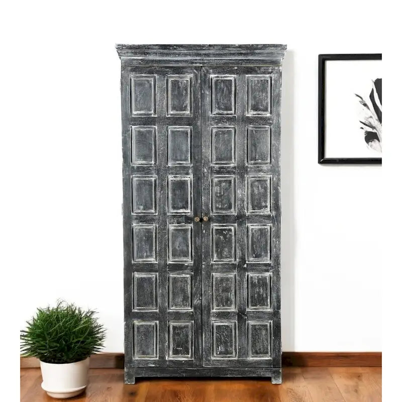 HomeRoots 72 Dark Gray Solid Wood Pantry Or Storage Closet - 36' X '72' X '18