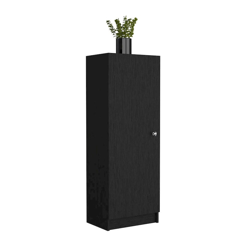 Kitchen Pantry 47 H, One Door Cabinet, Four Interior Shelves, Black