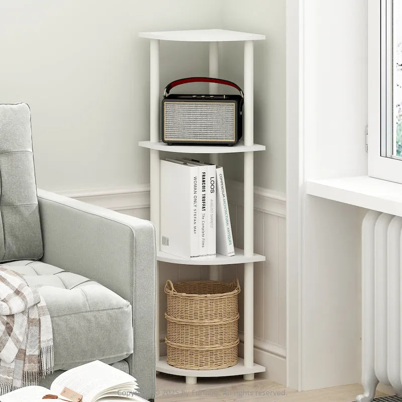 4-Tier Multipurpose Corner Shelf, Display Shelf, White/White
