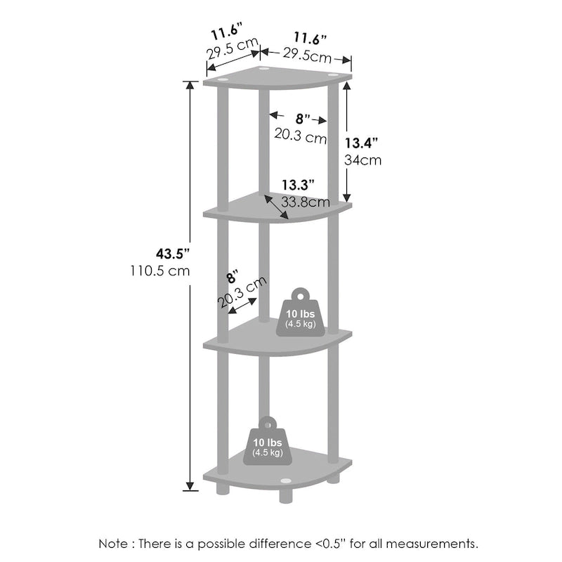 4-Tier Multipurpose Corner Shelf, Display Shelf, White/White