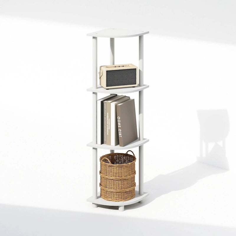 4-Tier Multipurpose Corner Shelf, Display Shelf, White/White