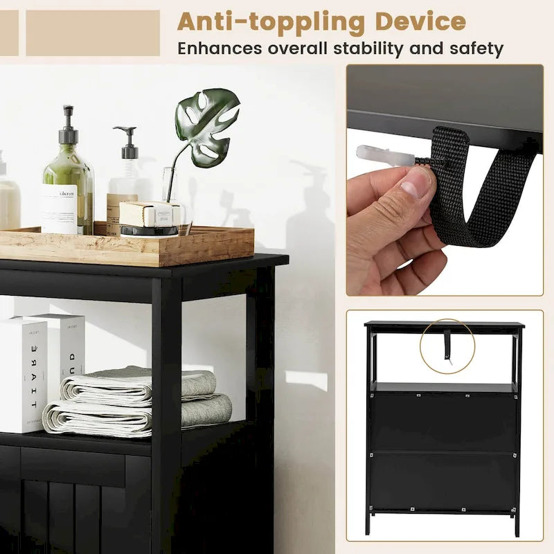 Bathroom Floor Cabinet Freestanding Storage Organizer with 2 - See Details