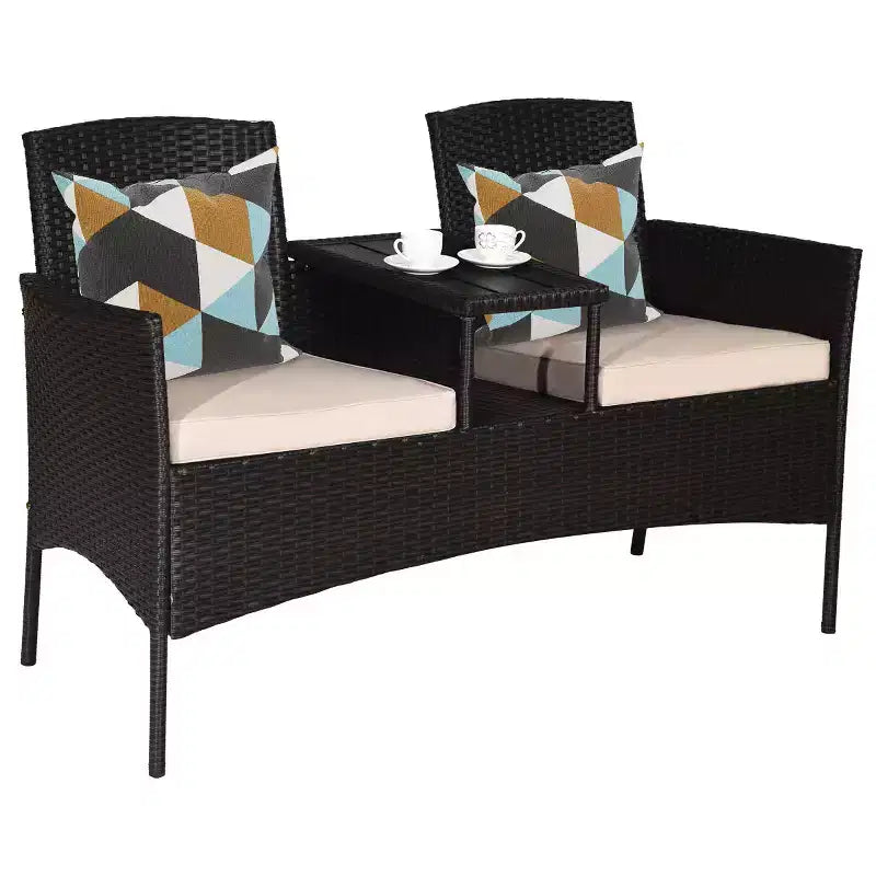 Costway Ensemble de Conversation de Jardin en Rotin Breveté Causeuse Canapé Table Chaises Coussiné