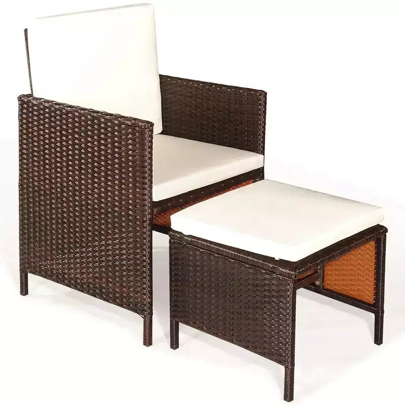 Costway Ensemble de salle à manger 9 pièces en rotin de patio avec bois d'acacia Chaises coussinées et ottoman