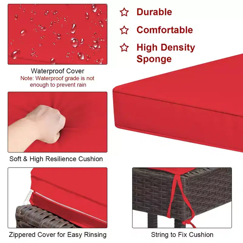 Costway Ensemble de 3 Meubles de Bar et Chaises de Jardin en Rotin et Osier pour Terrasse avec Coussins Rouges