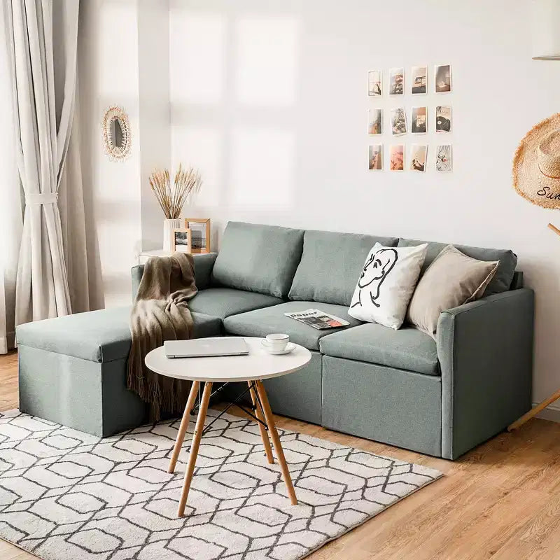 Canapé sectionnel convertible Costway en forme de L avec méridienne réversible Gris foncé\Vert\Gris clair