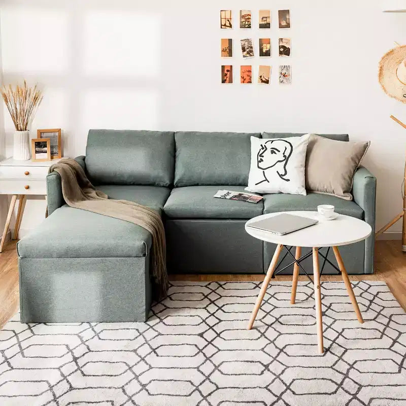 Canapé sectionnel convertible Costway en forme de L avec méridienne réversible Gris foncé\Vert\Gris clair