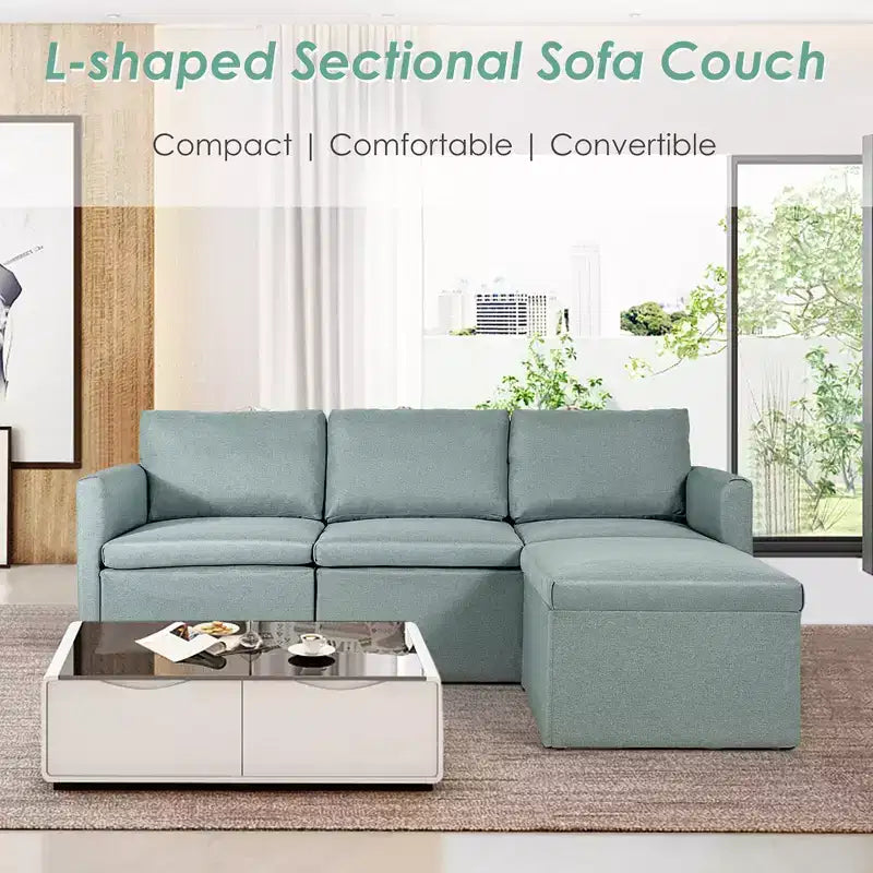 Canapé sectionnel convertible Costway en forme de L avec méridienne réversible Gris foncé\Vert\Gris clair